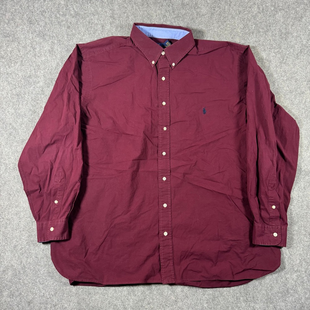 Ralph Lauren Button Down Shirt Mens 2XB Burgundy Cotton Stretch Long Sleeve Pony